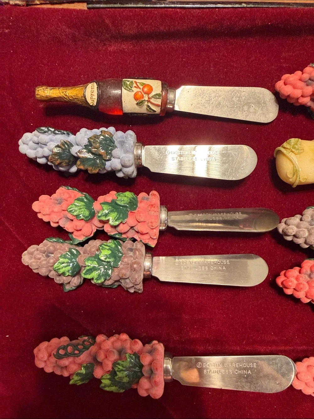Grapes wine bottle cheese spreaders Ceramic Handle Spreaders - Set of 10